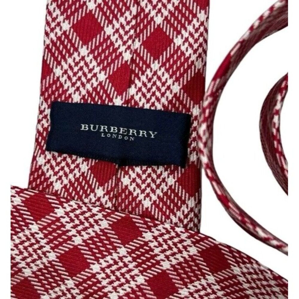 Burberry Red and White Plaid Silk Tie - Picture 2 of 5